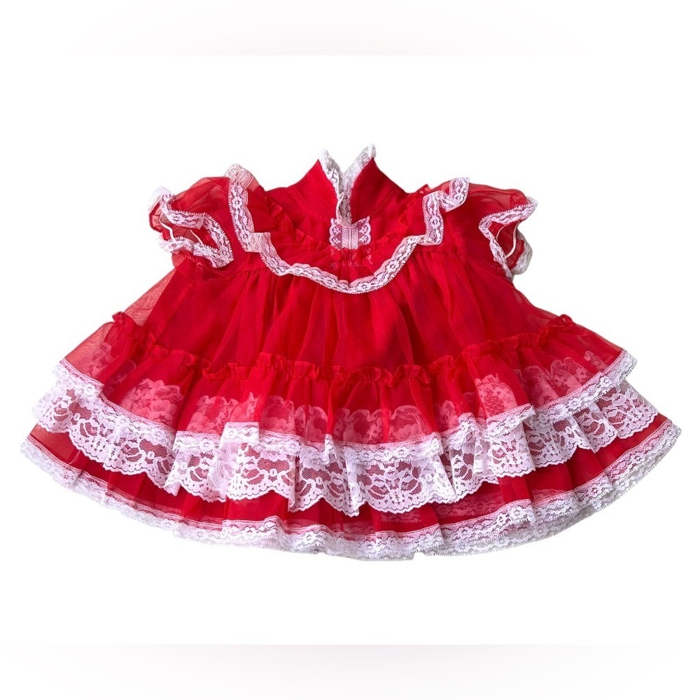Vintage Lace & Ruffles Red Dress toddler Size 24 months